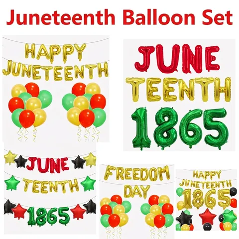 Juneteenth Party Decorations Balloon Set Gold Foil Letters Red Green Yellow Black Latex Balloons For Freedom Day Celebration