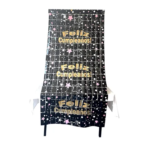 Feliz Cumpleaños Spanish Birthday Foil Fringe Curtain Metallic Tassel Backdrop Party Event Decor Square Star Pattern