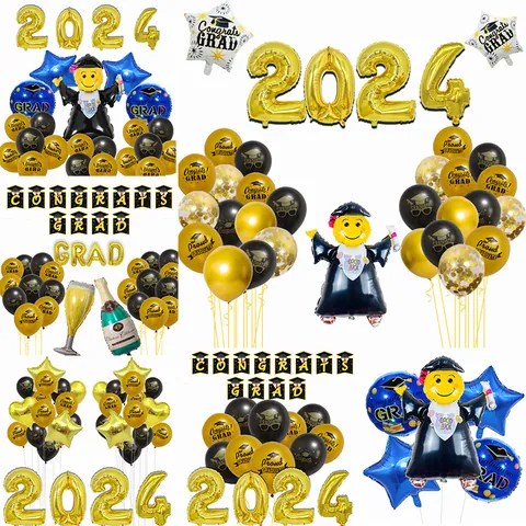 Class Of 2025 Graduation Party Decorations Congrats Grad Banner Black Gold Latex Foil Balloons Graduation Decor Supplies