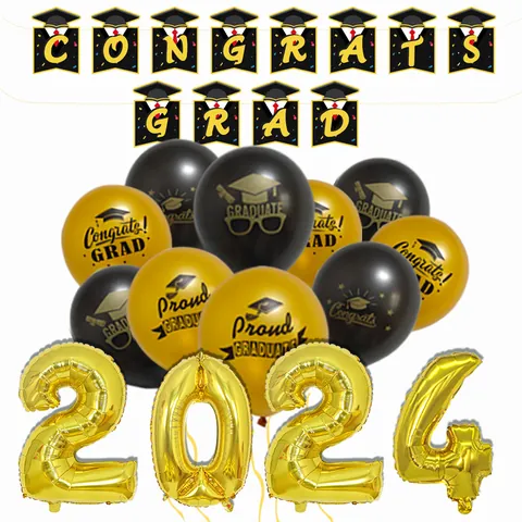 Class Of 2025 Graduation Party Decorations Congrats Grad Banner Black Gold Latex Foil Balloons Graduation Decor Supplies