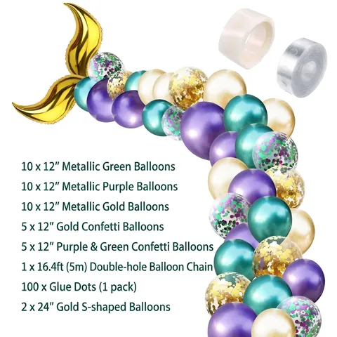 Mermaid Tail Metallic Latex Balloon Arch Kit Marine Theme Party Decoration With 24 Inch S Foil Balloons And Glue Dots For Birthday