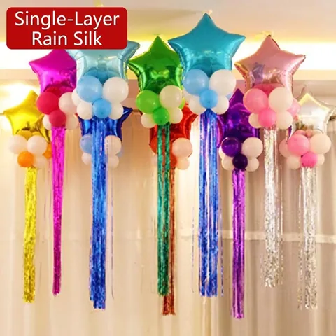 Metallic Foil Fringe Curtain Balloon Tassel Rain Silk Garland For Wedding Birthday Party Venue Backdrop Decoration Glossy PVC Tassels