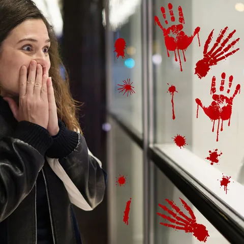 Autocollants de Fenêtre d'Halloween Horreur Empreinte de Main et Pied Sanglante PVC Décalcomanies Murales d'Éclaboussures de Sang pour Maison Hantée Fête Décorations