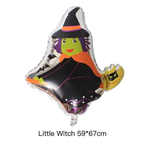 Halloween Witch Foil Balloon Party Decoration Cartoon Witch On Broom With Cat Mylar Balloon For Halloween Party Decor