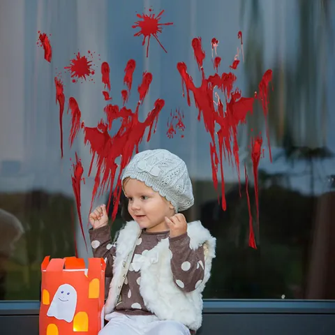 Autocollants de Fenêtre d'Halloween Horreur Empreinte de Main et Pied Sanglante PVC Décalcomanies Murales d'Éclaboussures de Sang pour Maison Hantée Fête Décorations
