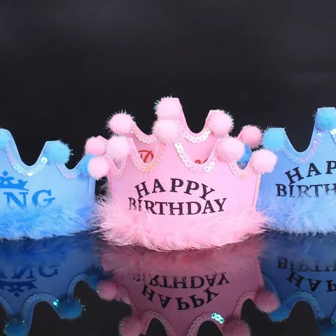 Children Birthday Party Crown Hat King Princess Felt Pompom Feather Sequin Decor Birthday Celebration Headwear For Baby