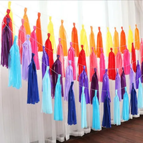 Guirnalda de Borlas de Papel de Seda DIY para Decoración de Fondo de Fiesta de Cumpleaños Boda Banner Borlas de Globo