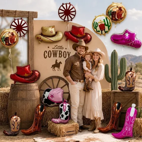 Palloncino in Alluminio a Tema Western Cowboy Cappello da Cowboy Stivali con Stelle Decorazione Festa di Compleanno