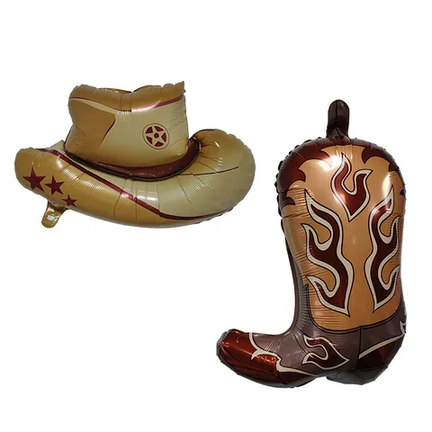 Palloncino in Alluminio a Tema Western Cowboy Cappello da Cowboy Stivali con Stelle Decorazione Festa di Compleanno