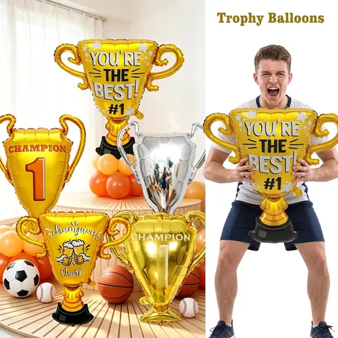 Trophy Shaped Aluminum Foil Balloon Gold Silver Metallic Champion Balloon For Kids Birthday Party Celebration Graduation Decor
