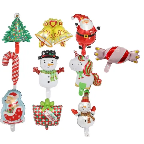 Mini Christmas Aluminum Foil Balloons Cartoon Santa Claus Snowman Xmas Tree Reindeer Candy Cane Party Supplies Decoration