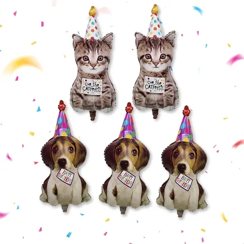 Cartoon Birthday Cat Dog Aluminum Film Balloon With Party Hat For Kids Birthday Celebration Party Decoration Animal Balloon