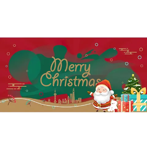 Merry Christmas Feliz Navidad Backdrop Decoration Santa Claus Xmas Tree Pattern Banner Polyester Fabric Holiday Party Decor