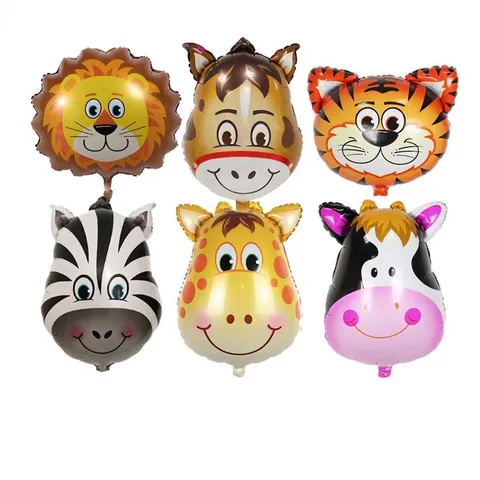 Cartoon Animal Head Aluminum Film Balloon Lion Tiger Monkey Elephant Cow Zebra Shape Birthday Party Decoration Balloons