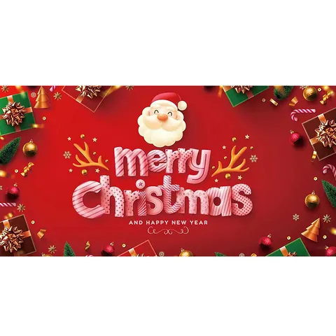 Merry Christmas Feliz Navidad Backdrop Decoration Santa Claus Xmas Tree Pattern Banner Polyester Fabric Holiday Party Decor