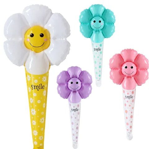 Daisy Flower Smiley Face Foil Balloon Handheld Wand Style Multicolor Aluminum Film Balloon For Kids Birthday Party Wedding Event Decoration