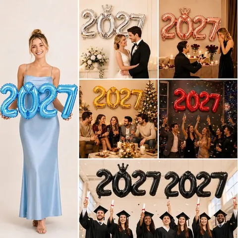 2027 Globo de Número Conjunto Corona Número Conectado Globo de Aluminio Para Año Nuevo Aniversario Fiesta Decoración