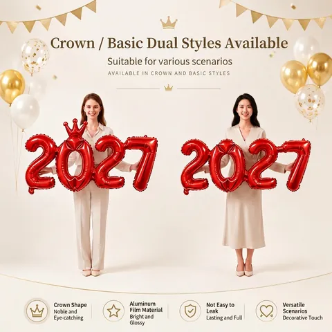 2027 Globo de Número Conjunto Corona Número Conectado Globo de Aluminio Para Año Nuevo Aniversario Fiesta Decoración