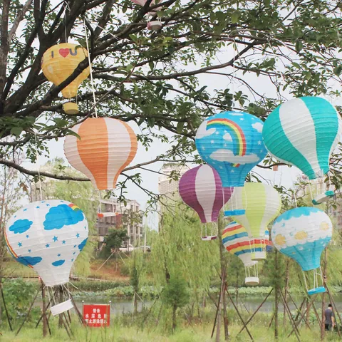 Hot Air Balloon Paper Lantern Foldable Decorative Hanging Lantern With Metal Frame For Wedding Party Celebration Festival Decor