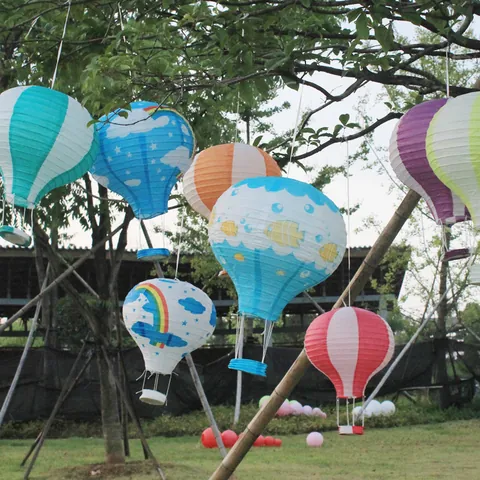 Hot Air Balloon Paper Lantern Foldable Decorative Hanging Lantern With Metal Frame For Wedding Party Celebration Festival Decor