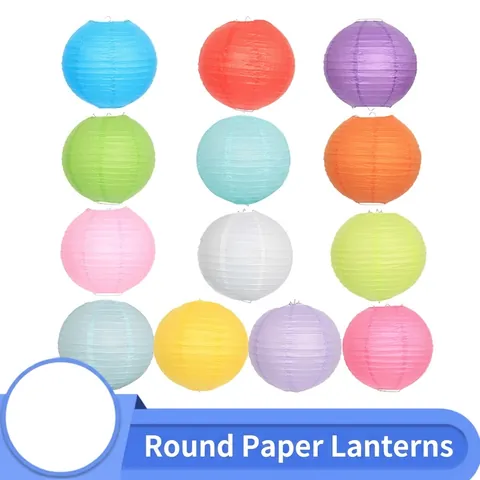 Round Paper Lantern Foldable Hanging Paper Lamp Pastoral Style Solid Color Decorative Lantern For Wedding Party Home Festival Decor