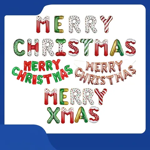 Festive Merry Christmas Happy New Year Letter Balloons Set Aluminum Foil Metallic Balloons Party Decorations Set For Home Office