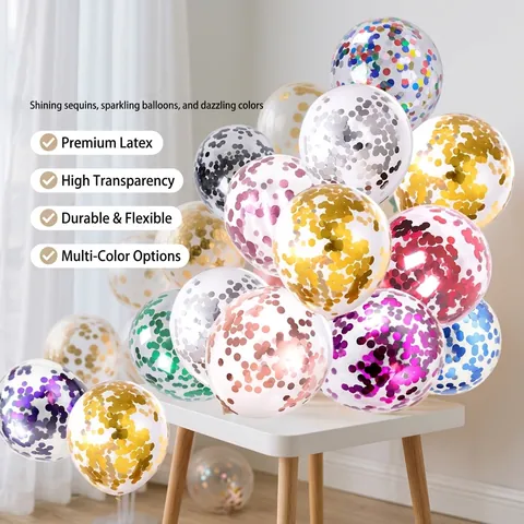 Large Transparent Latex Balloons With Metallic Confetti Sequins Rose Gold Gold Silver Round Balloons For Wedding Party Decor