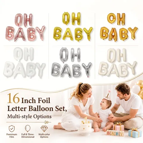Oh Baby Letter Balloon Set Aluminum Film Metallic Mylar Balloons For Baby Shower Birthday Party Decorations Baby Reveal Event Decor