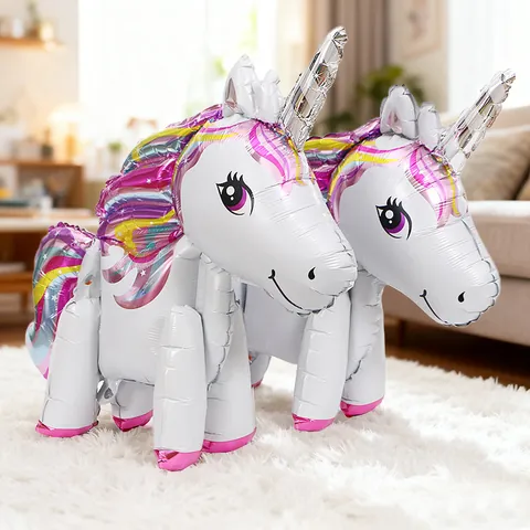 3D Walking Unicorn Foil Balloon Aluminum Film Cartoon Rainbow Pony Animal Balloon For Kids Birthday Party Decoration Supplies