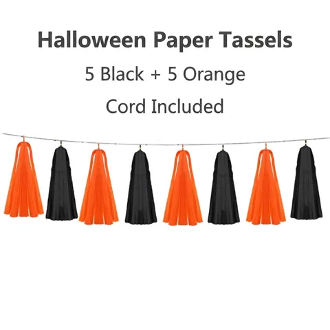 Halloween Χάρτινη Γιρλάντα με Φούντες Διακόσμηση Μαύρο Πορτοκαλί Χάρτινο Πανό για Πάρτι Ξενοδοχείο Εμπορικό Κέντρο