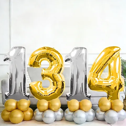 Giant Aluminum Foil Number Balloon Metallic Gold Silver Rose Gold Chubby Balloon For Birthday Wedding Party Event Decoration