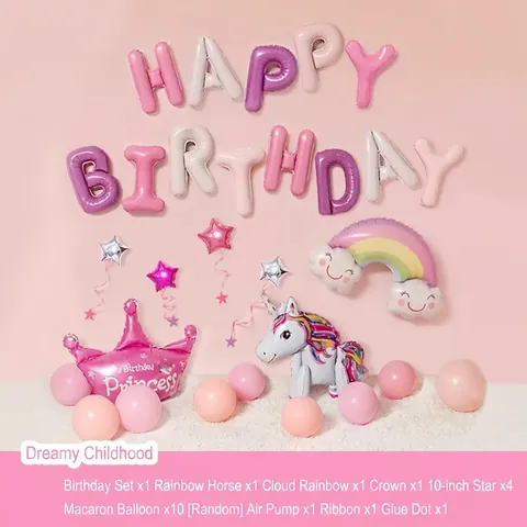 Baby First Birthday Balloon Decorations Astronaut Unicorn Theme Aluminum Foil Latex Balloons Birthday Party Backdrop Decor
