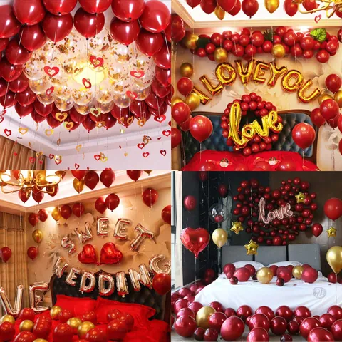 Wedding Decoration Balloons Romantic Heart Foil Latex Balloon For Proposal Engagement Marriage Room Party Background Layout Supplies