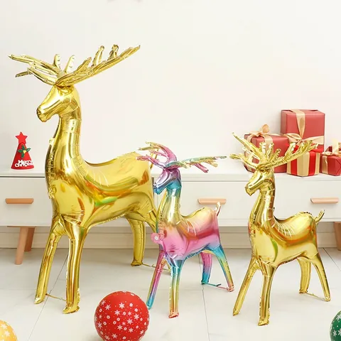 Christmas Standing Reindeer Sleigh Aluminum Foil Balloon Festive Party Home Decoration Gold Rainbow Reindeer Helium Balloon