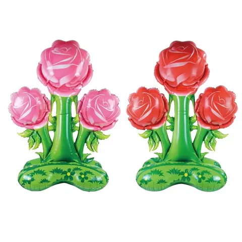 Giant 4D Standing Rose Palm Tree Aluminum Foil Balloon Stereoscopic Plant Shape Inflatable For Birthday Party Decoration