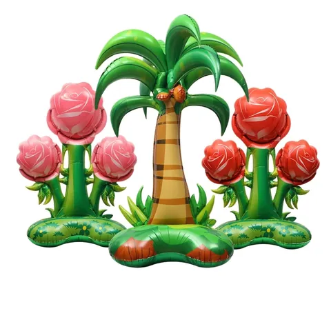 Giant 4D Standing Rose Palm Tree Aluminum Foil Balloon Stereoscopic Plant Shape Inflatable For Birthday Party Decoration