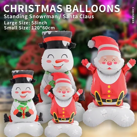 Christmas Standing Santa Claus Snowman Foil Balloon with Self-Standing Base Large Inflatable Xmas Window Decoration Party Ornament