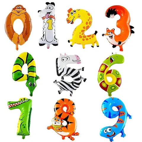 Dieren Thema Cijfervormige Folieballonnen Kleurrijke Mylar Feest Decoratie Benodigdheden Voor Kinderen Verjaardag Evenementen