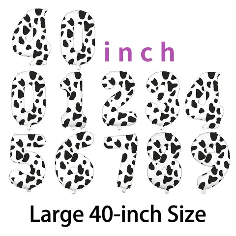 Large Cow Print Number Balloon Aluminum Foil Jumbo Digital Balloon For Birthday Anniversary Party Office Celebration Decor