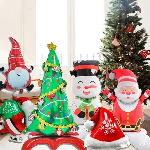 Globo de Navidad de Pie de Papel de Aluminio con Forma de Árbol de Navidad Papá Noel Muñeco de Nieve para Decoraciones de Fiesta y Hogar