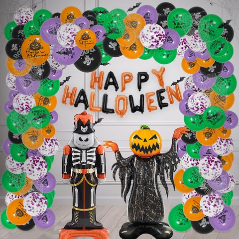 Halloween Balloon Garland Arch Decoration Supplies With Pumpkin Ghost Skull Aluminum Foil Balloons For Home Party Atmosphere