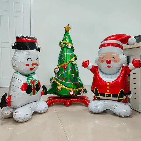 Globo de Navidad de Pie de Papel de Aluminio con Forma de Árbol de Navidad Papá Noel Muñeco de Nieve para Decoraciones de Fiesta y Hogar