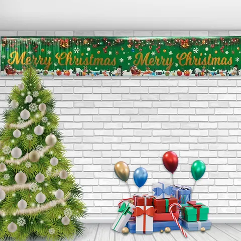 Metallic Tinsel Fringe Curtain Banner Christmas Birthday Party Decorations Merry Christmas Feliz Cumpleaños Door Backdrop Banner