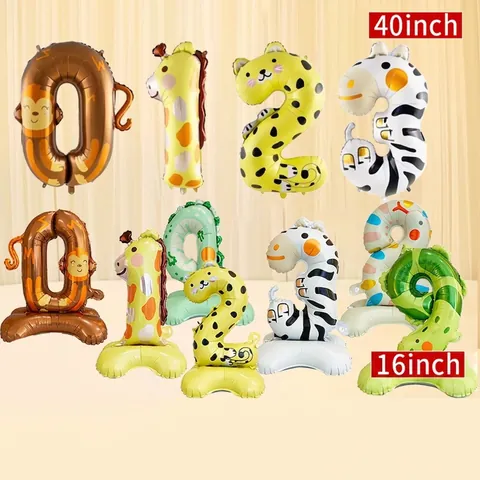 Jungle Safari Animal Number Foil Balloon Large Standing Foil Balloon For Kids Birthday Party Decoration