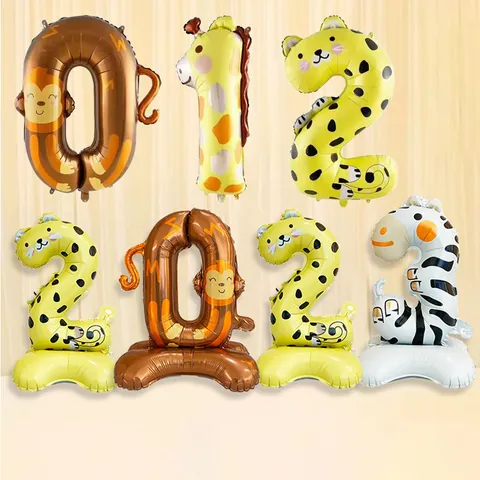 Jungle Safari Animal Number Foil Balloon Large Standing Foil Balloon For Kids Birthday Party Decoration
