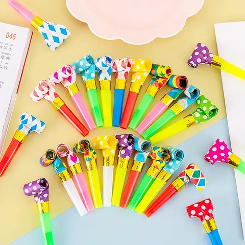 Colorful Paper Blow Dragon Whistles For Kids Birthday Party School Activity Sports Cheering Props Noise Makers Party Favors