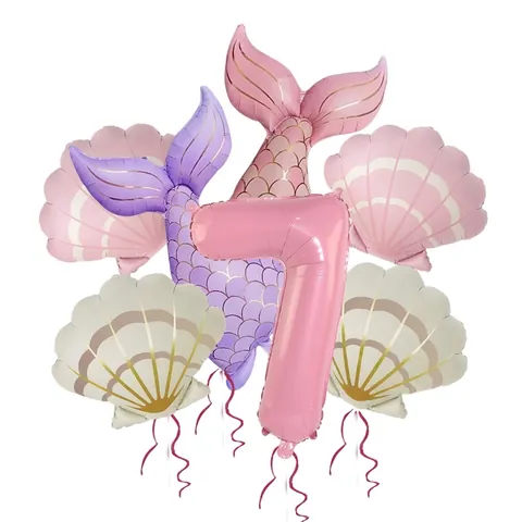 Retro Mermaid Theme Balloons Matte Shell Fish Tail Birthday Party Decoration Props Aluminum Foil Number Balloons