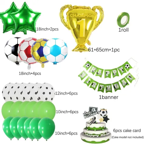 Soccer Birthday Party Decoration Set Aluminum Foil Balloon Champion Trophy Banner Cake Topper Football Sports Theme Decor