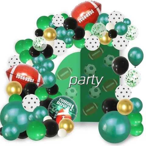 Football Rugby Balloon Arch Kit Green Black Gold Latex Foil Balloon Garland Sports Themed Birthday Party Decorations For Fans