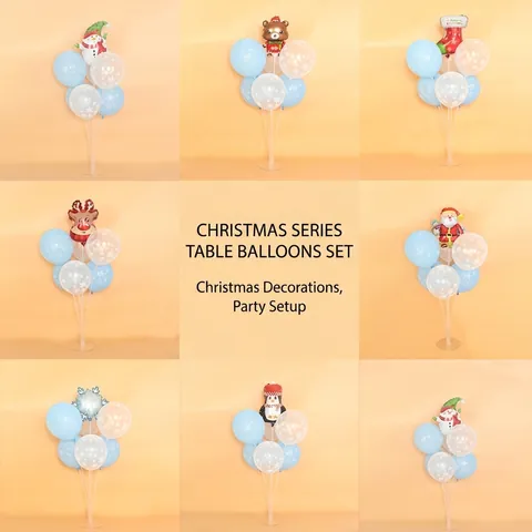Mini Christmas Balloon Table Float Stand Set Reindeer Santa Snowman Snowflake Foil Latex Balloons For Xmas Party Decoration